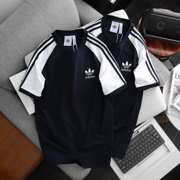 adidas Other - Adidas Classics Original 3 Stripes Tee Shirt Trefoil Retro Men Dark Blue White